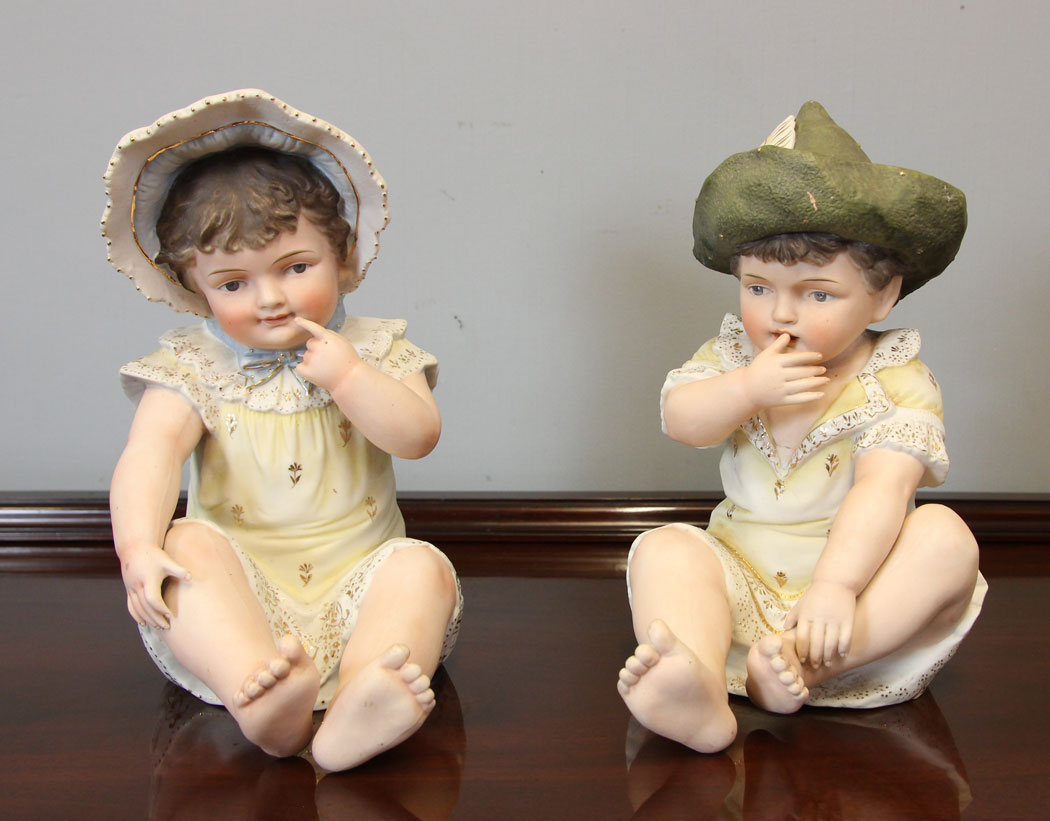 12482r1 Large Pair Antique Bisque Piano Babies, Large Pair Antique Bisque Piano Babies