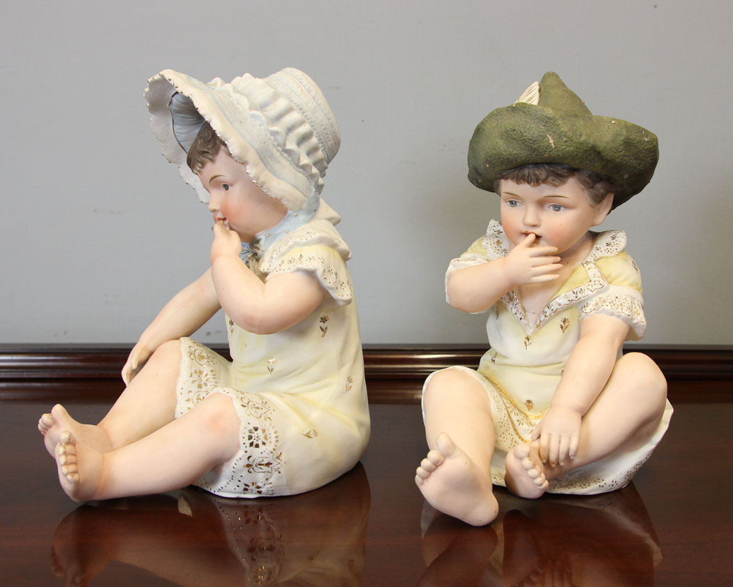 12482r2 Large Pair Antique Bisque Piano Babies, Large Pair Antique Bisque Piano Babies