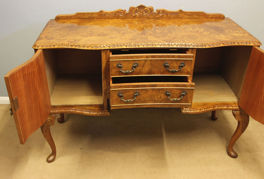 12492r7 Small Burr Walnut Sideboard Server, Small Burr Walnut Sideboard Server