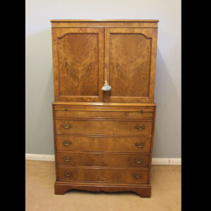 Burr Walnut Tallboy Chest Drawers, Drinks Cab