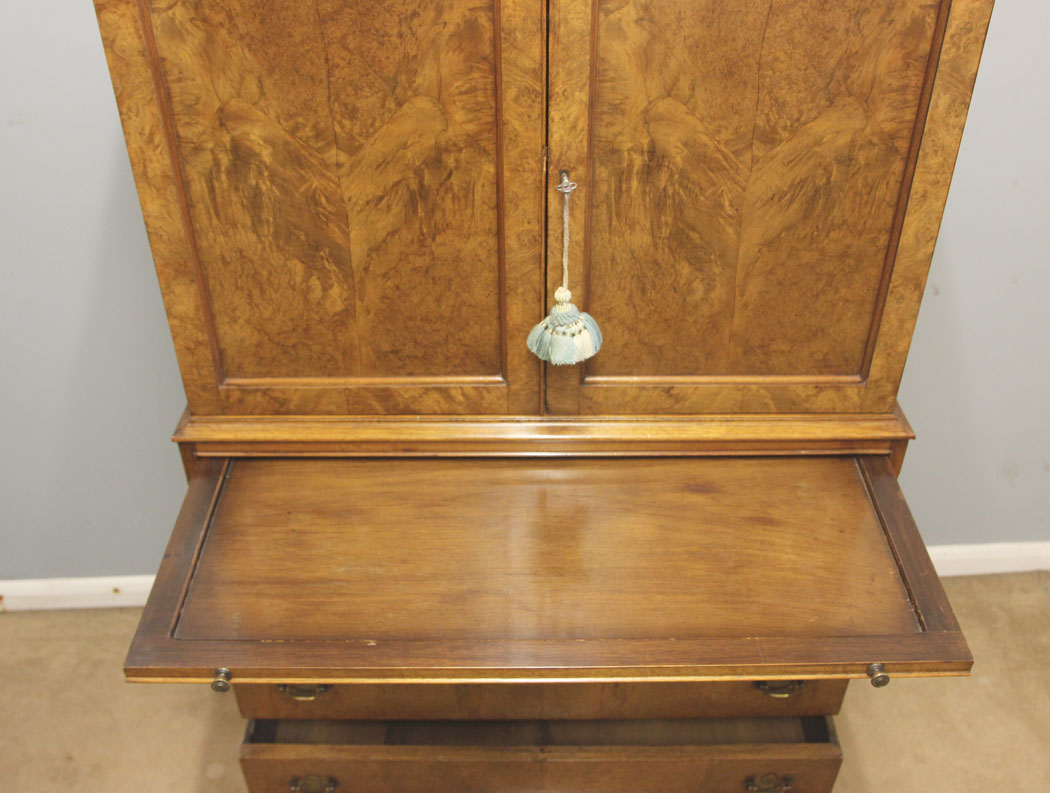 12495r08 Burr Walnut Tallboy Chest Drawers, Drinks Cabinet, Burr Walnut Tallboy Chest Drawers, Drinks Cabinet