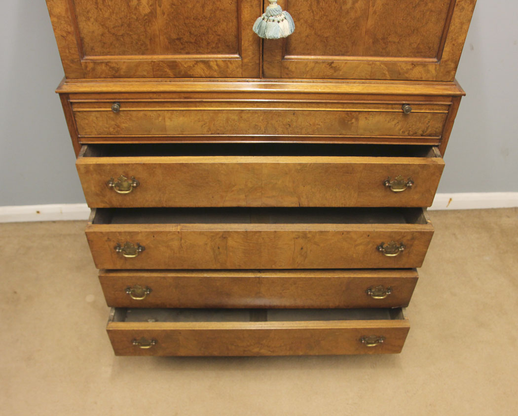 12495r10 Burr Walnut Tallboy Chest Drawers, Drinks Cabinet, Burr Walnut Tallboy Chest Drawers, Drinks Cabinet