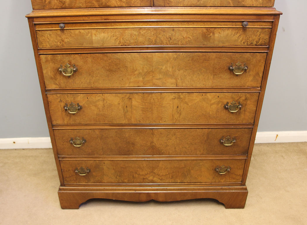12495r4 Burr Walnut Tallboy Chest Drawers, Drinks Cabinet, Burr Walnut Tallboy Chest Drawers, Drinks Cabinet