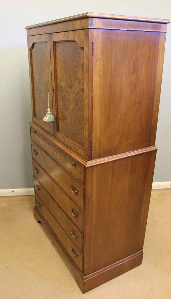 12495r5 Burr Walnut Tallboy Chest Drawers, Drinks Cabinet, Burr Walnut Tallboy Chest Drawers, Drinks Cabinet