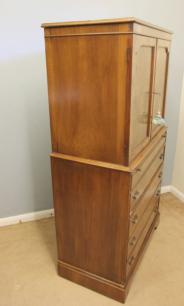 12495r8 Burr Walnut Tallboy Chest Drawers, Drinks Cabinet, Burr Walnut Tallboy Chest Drawers, Drinks Cabinet
