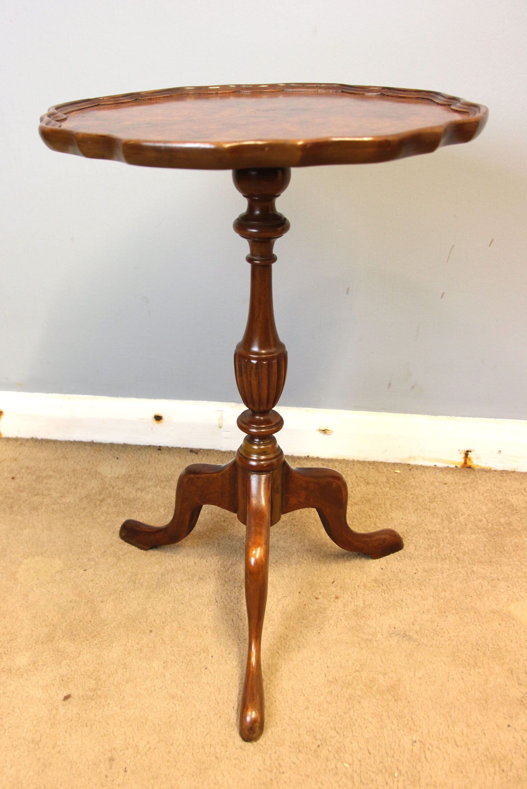 12501r4 Burr Walnut Tripod Occasional Wine Table, Burr Walnut Tripod Wine Table