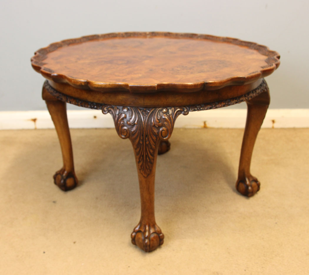 12505r5 Antique Burr Walnut Low Coffee Table, Low Burr Walnut Coffee Table,