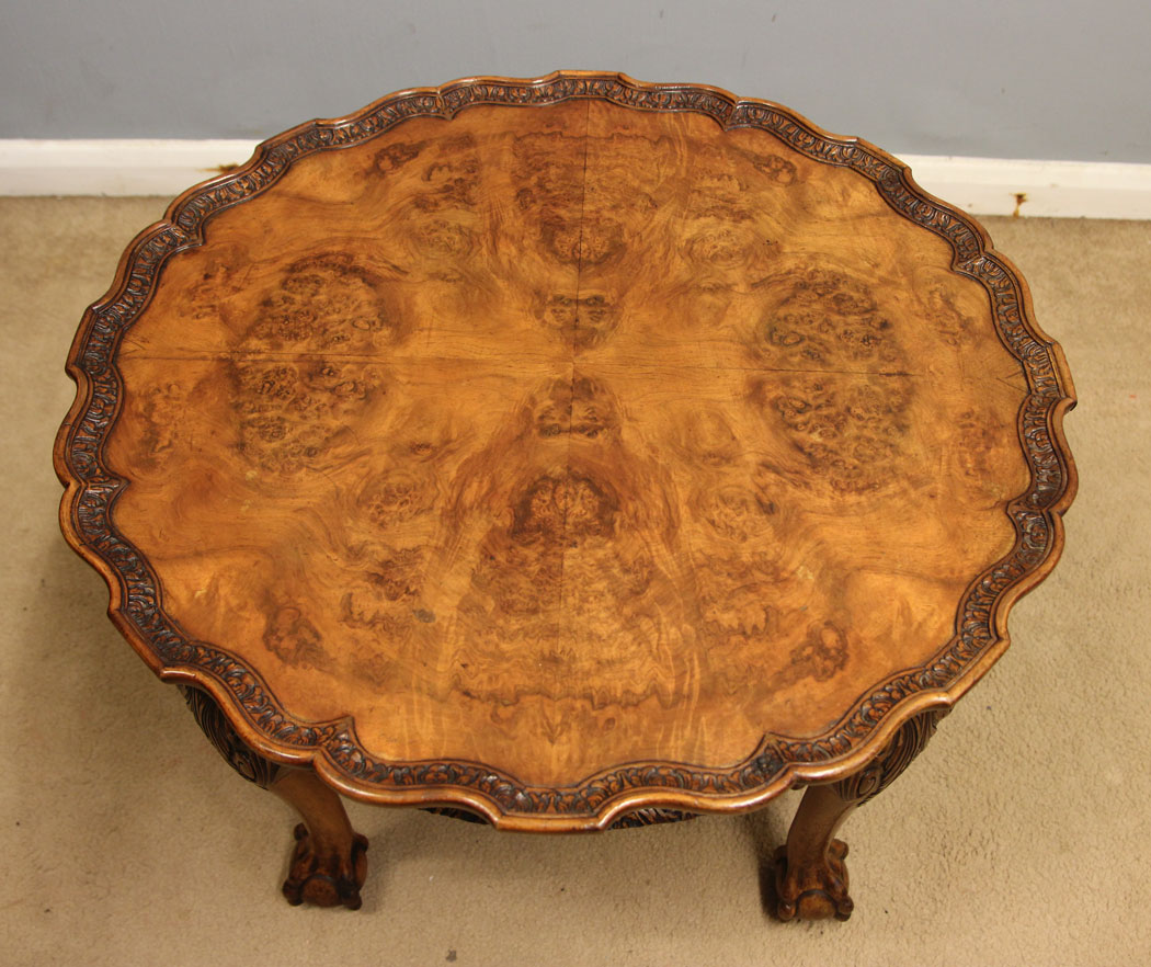 12505r6 Antique Burr Walnut Low Coffee Table, Low Burr Walnut Coffee Table,