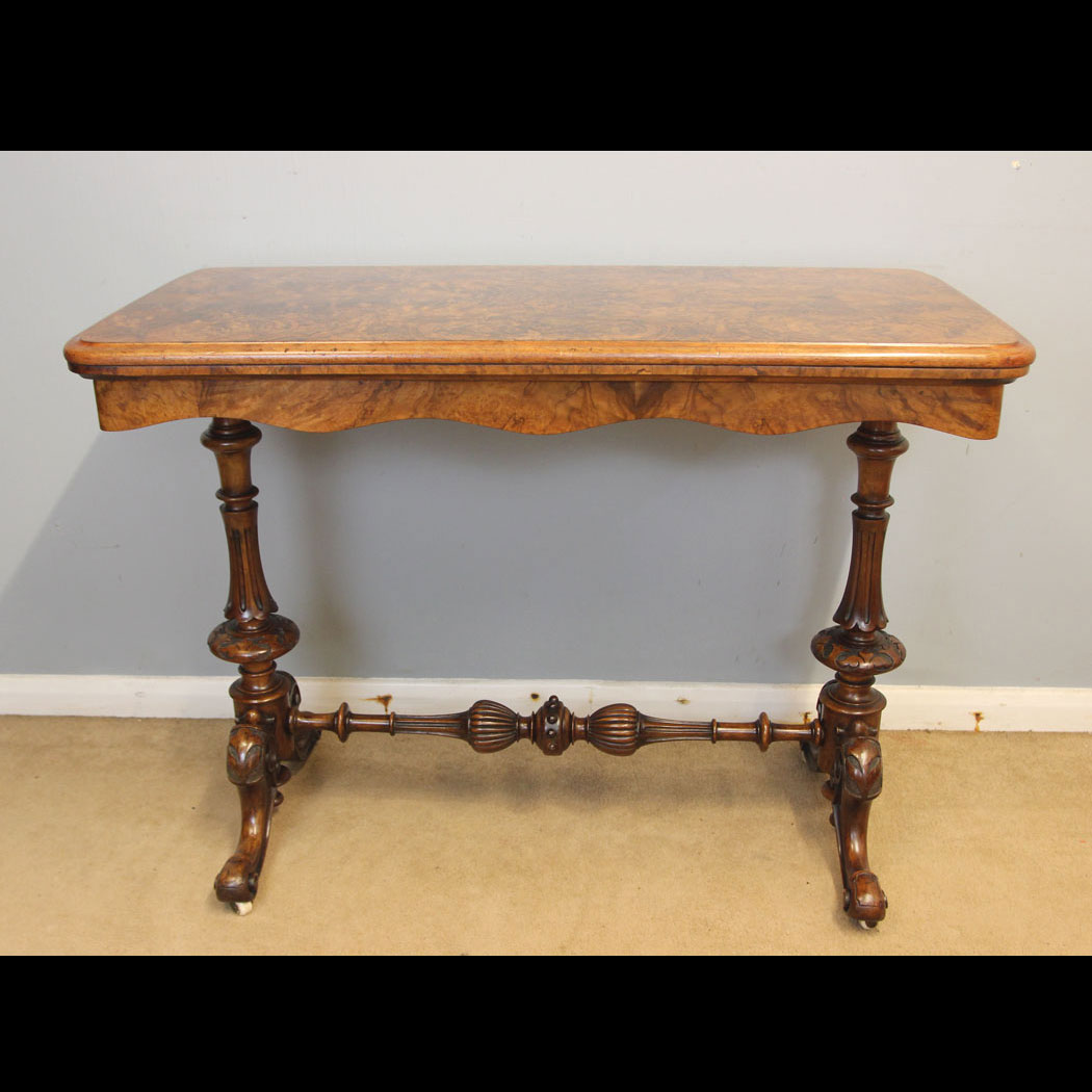 12506r01 Antique Victorian Burr Walnut Side Games Table, Antique Victorian Burr Walnut Side Card Console Table