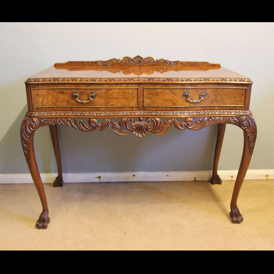 12518r01 Antique Walnut Two Drawer Serving Side Table, Antique Walnut Two Drawer Serving Side Table