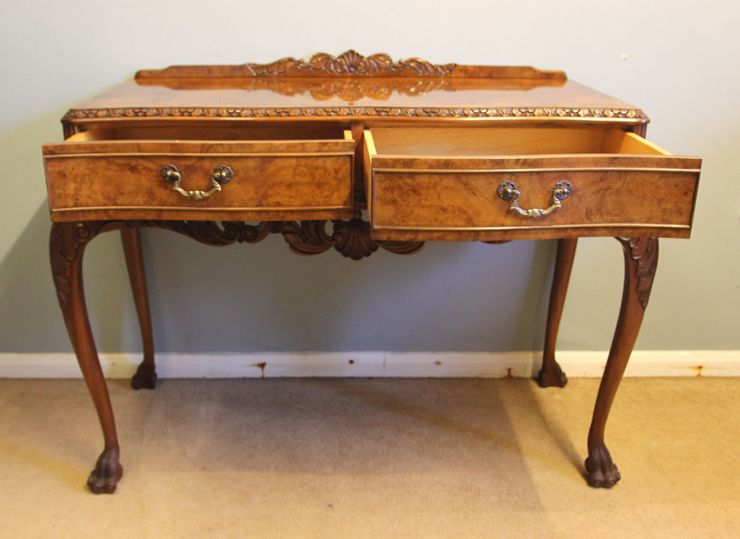12518r12 Antique Walnut Two Drawer Serving Side Table, Antique Walnut Two Drawer Serving Side Table
