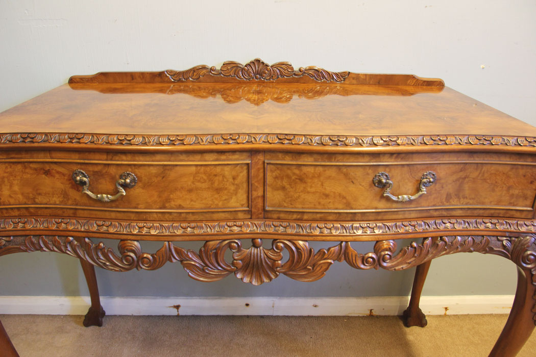 12518r5 Antique Walnut Two Drawer Serving Side Table, Antique Walnut Two Drawer Serving Side Table