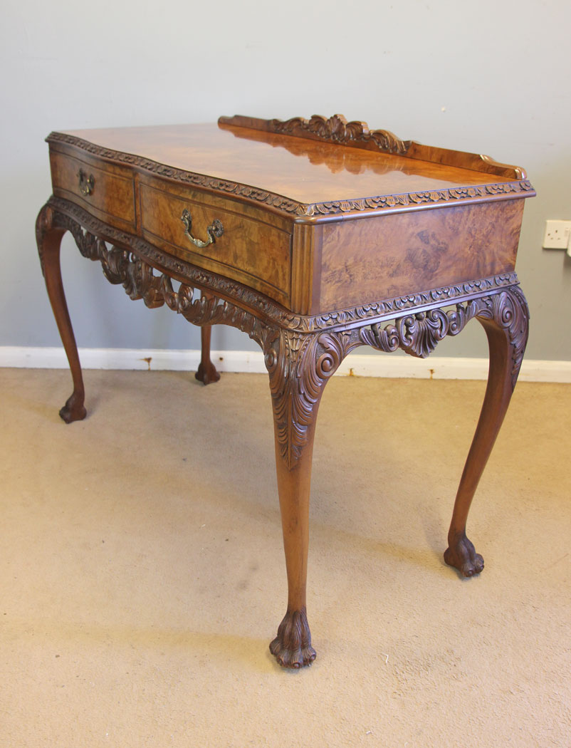 12518r6 Antique Walnut Two Drawer Serving Side Table, Antique Walnut Two Drawer Serving Side Table