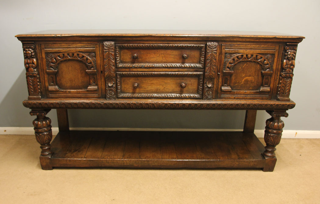 12526r1 Antique Carved Oak Sideboard Dresser Base, Antique Carved Oak Sideboard Dresser Base.