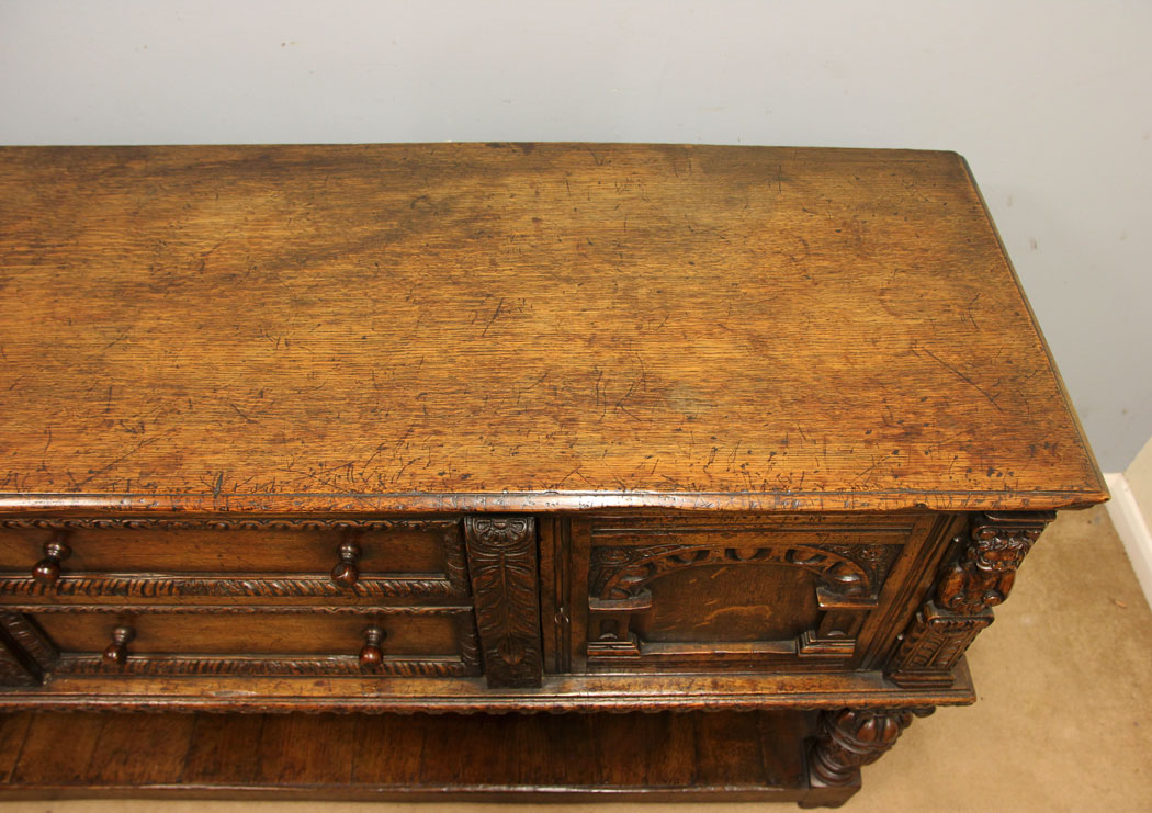 12526r10 Antique Carved Oak Sideboard Dresser Base, Antique Carved Oak Sideboard Dresser Base.