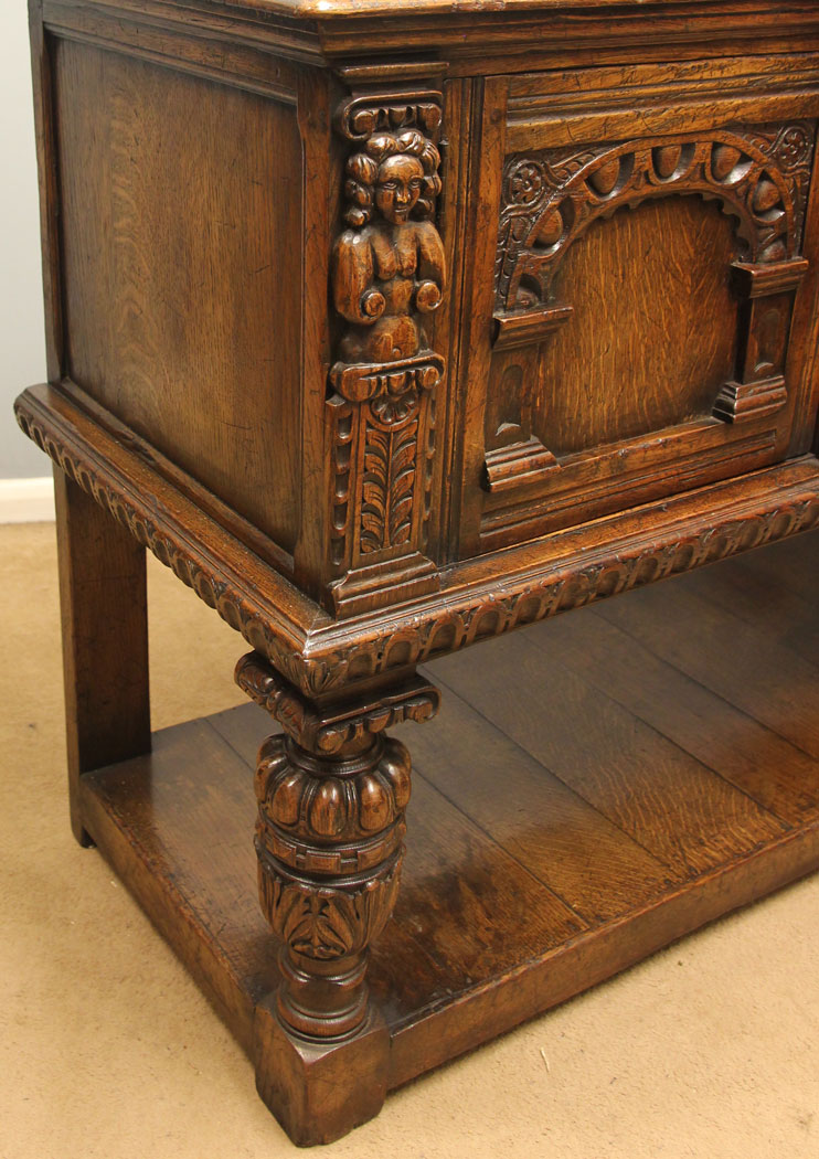 12526r11 Antique Carved Oak Sideboard Dresser Base, Antique Carved Oak Sideboard Dresser Base.