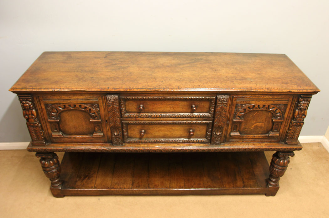 12526r2 Antique Carved Oak Sideboard Dresser Base, Antique Carved Oak Sideboard Dresser Base.