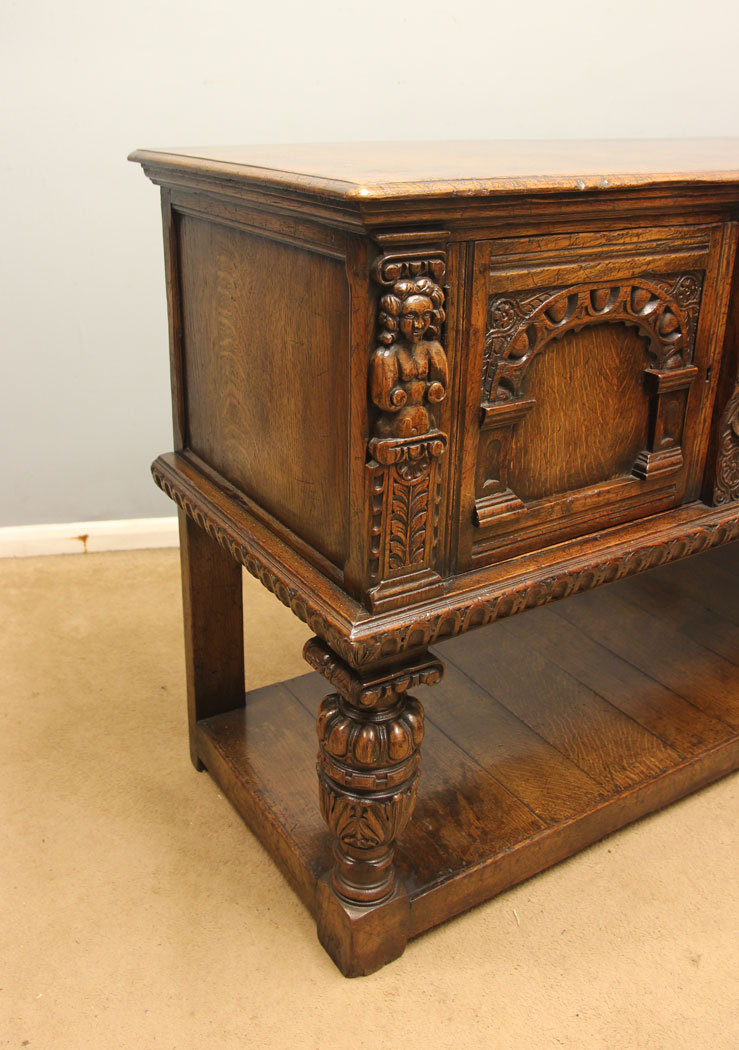 12526r3 Antique Carved Oak Sideboard Dresser Base, Antique Carved Oak Sideboard Dresser Base.