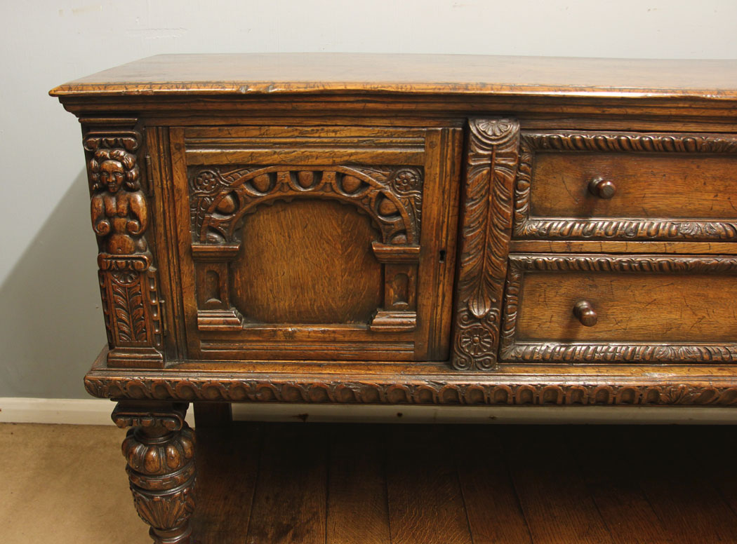 12526r5 Antique Carved Oak Sideboard Dresser Base, Antique Carved Oak Sideboard Dresser Base.