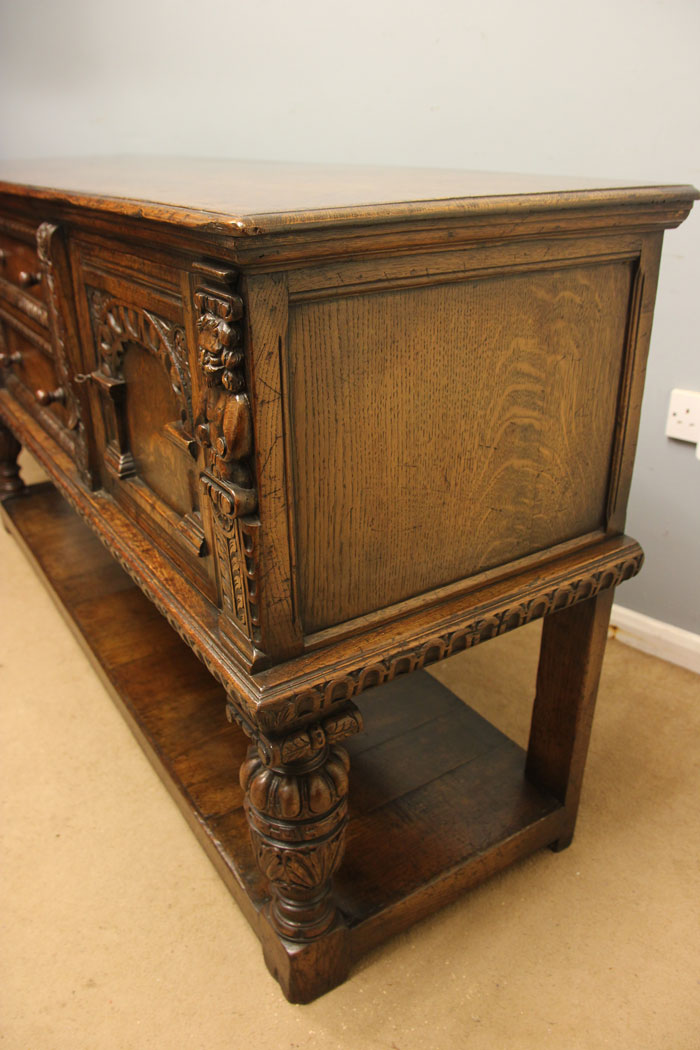 12526r7 Antique Carved Oak Sideboard Dresser Base, Antique Carved Oak Sideboard Dresser Base.