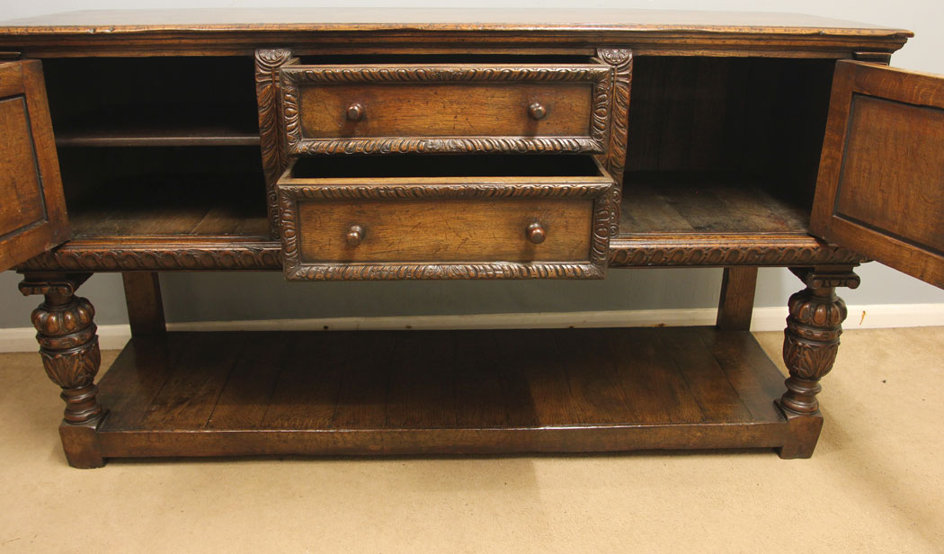 12526r8 Antique Carved Oak Sideboard Dresser Base, Antique Carved Oak Sideboard Dresser Base.