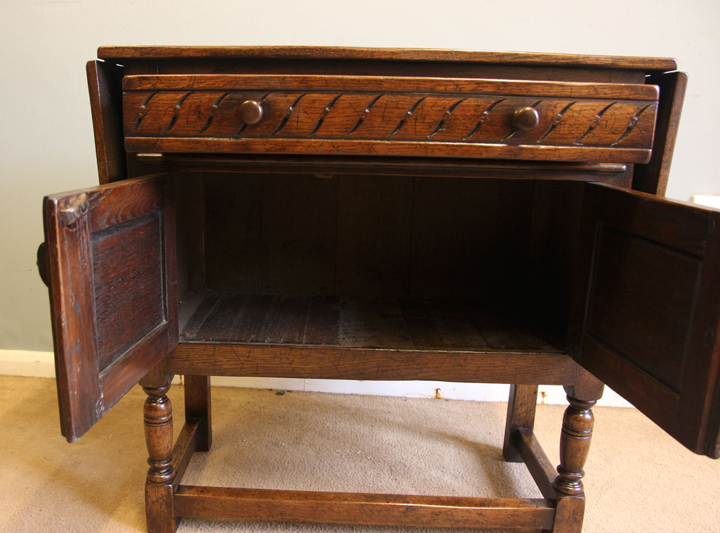 12536r11 Antique Oak Drop Leaf Side Table, Antique Oak Side Cabinet