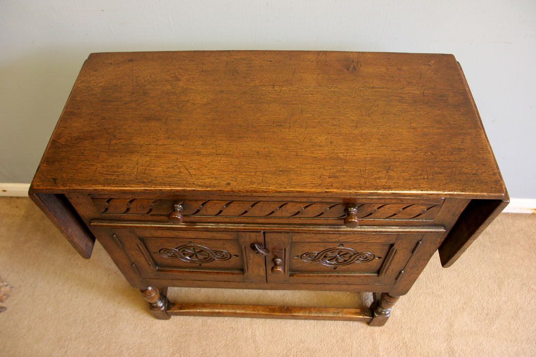 12536r3 Antique Oak Drop Leaf Side Cabinet, Antique Oak Side Cabinet