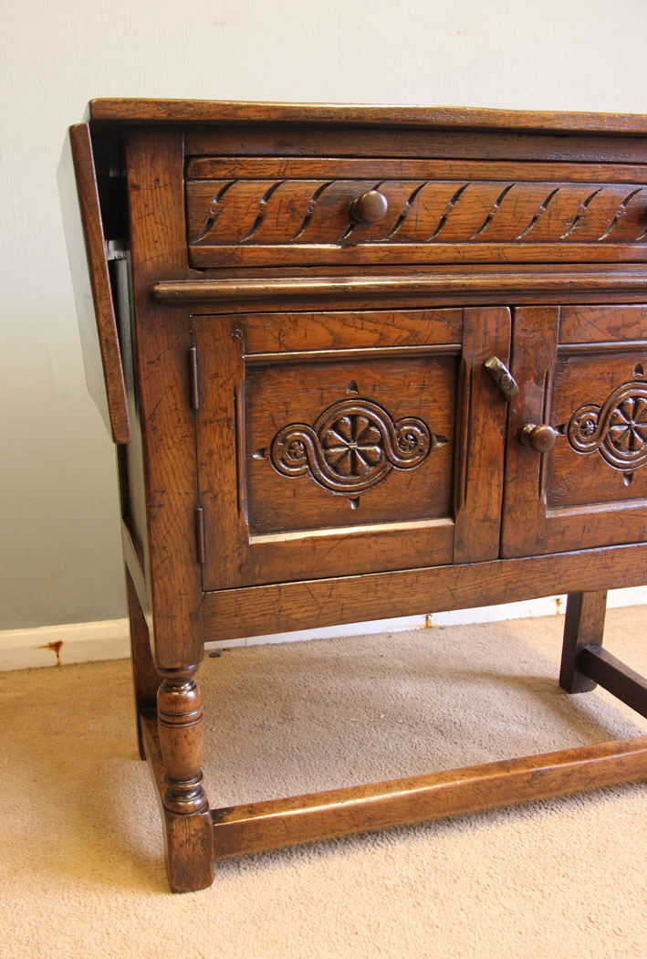 12536r5 Antique Oak Drop Leaf Side Cabinet, Antique Oak Side Cabinet