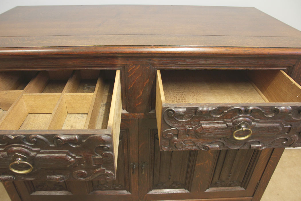 12542r11 Antique Carved Oak Side Cabinet Dresser, Antique Carved Oak Side Cabinet / Dresser