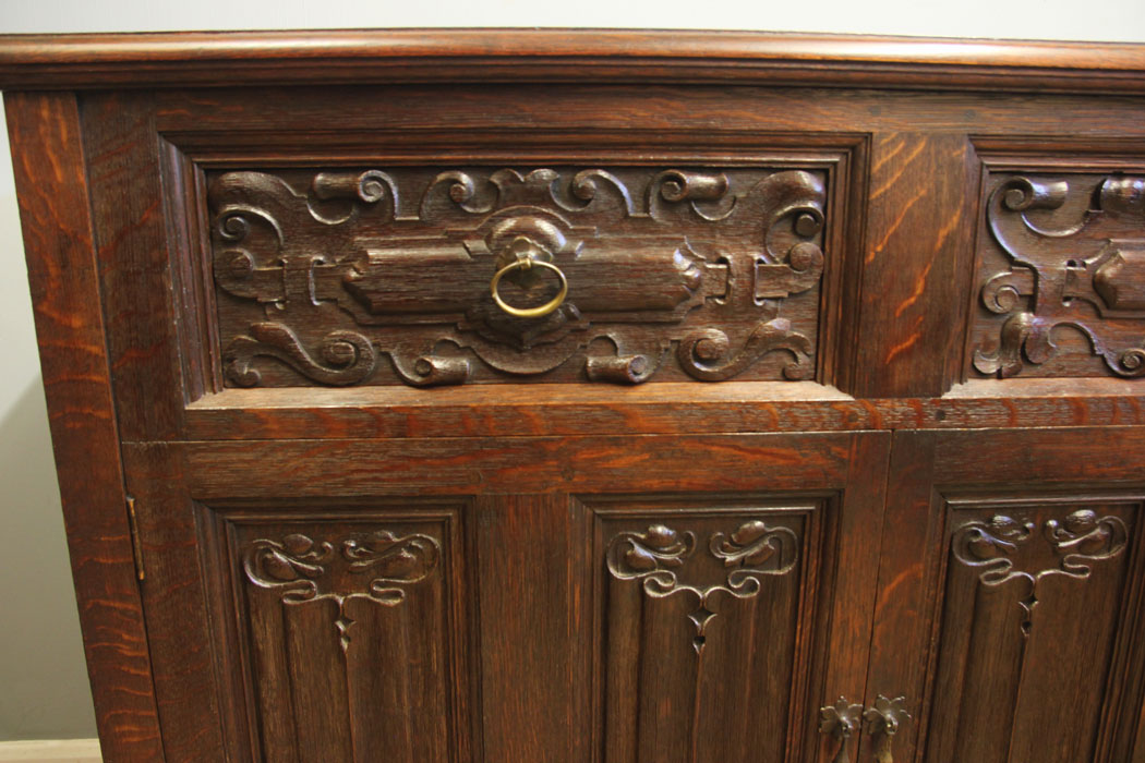 12542r5 Antique Carved Oak Side Cabinet Dresser, Antique Carved Oak Side Cabinet / Dresser