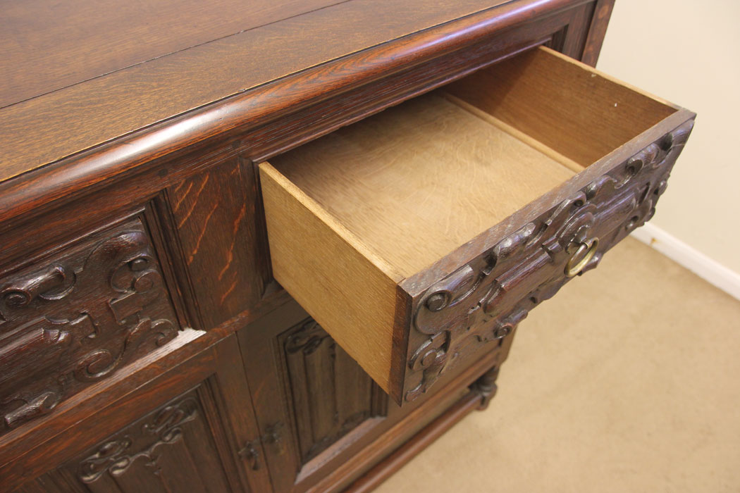 12542r9 Antique Carved Oak Side Cabinet Dresser, Antique Carved Oak Side Cabinet / Dresser