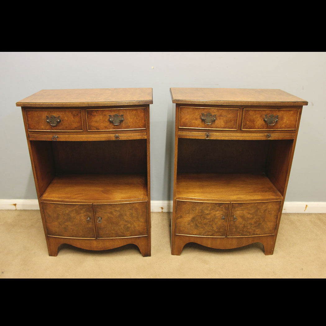 12570r01 Pair Antique Burr Walnut Bedside Cabinets, Pair Antique Burr Walnut Bedside Cabinets