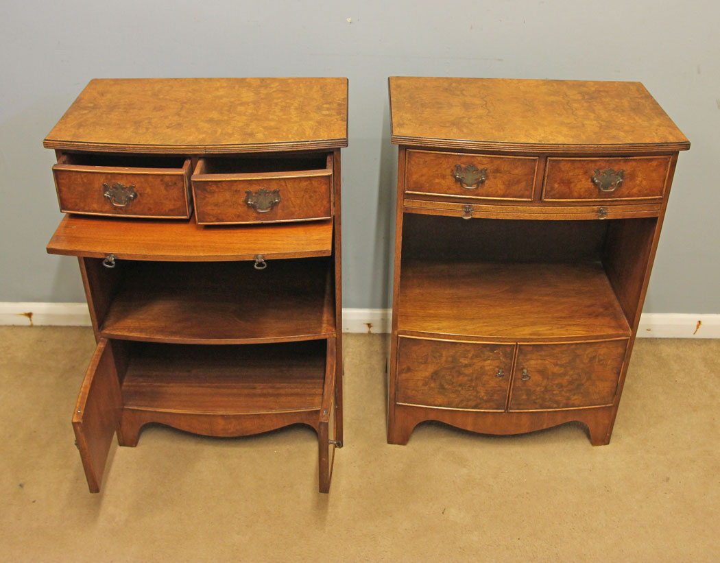 12570r04 Pair Antique Burr Walnut Bedside Cabinets, Pair Antique Burr Walnut Bedside Cabinets