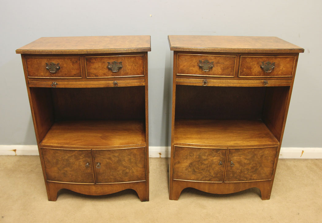 12570r1 Pair Antique Burr Walnut Bedside Cabinets, Pair Antique Burr Walnut Bedside Cabinets