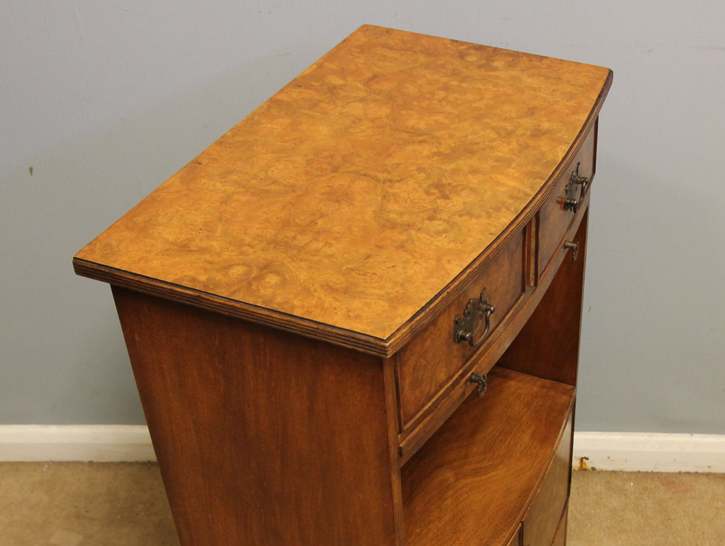 12570r10 Pair Antique Burr Walnut Bedside Cabinets, Pair Antique Burr Walnut Bedside Cabinets