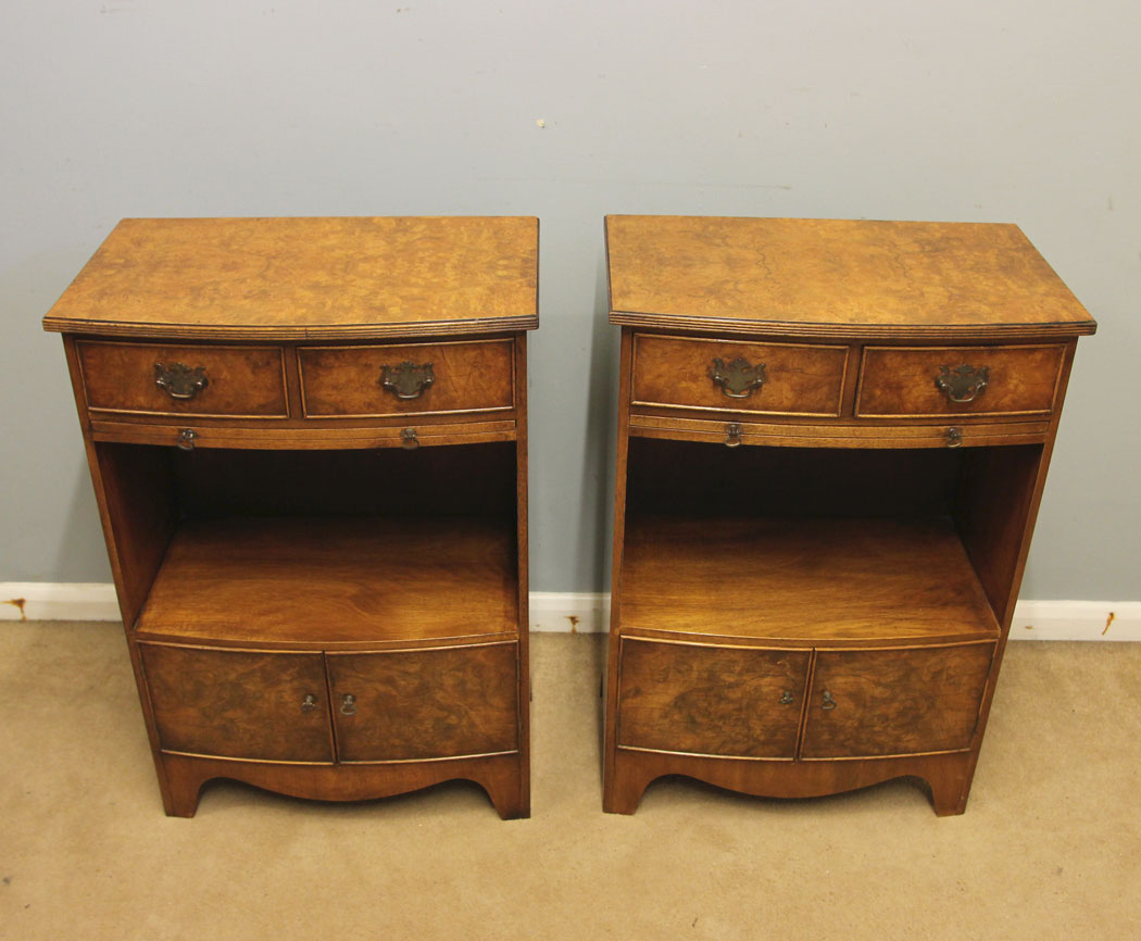 12570r2 Pair Antique Burr Walnut Bedside Cabinets, Pair Antique Burr Walnut Bedside Cabinets