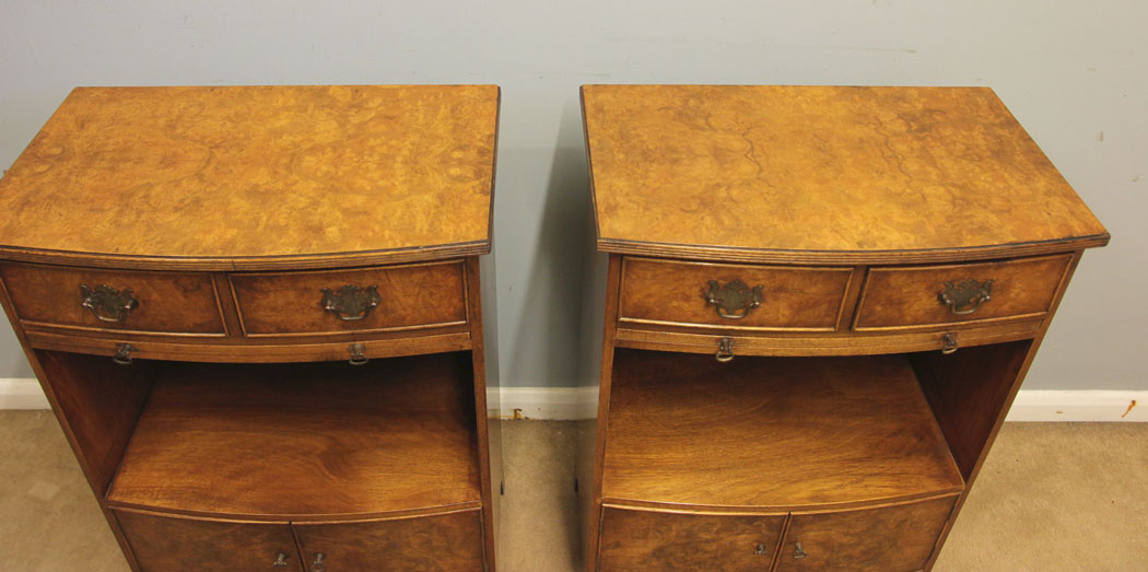 12570r4 Pair Antique Burr Walnut Bedside Cabinets, Pair Antique Burr Walnut Bedside Cabinets