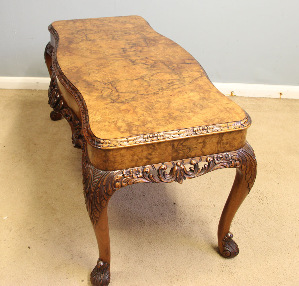 12578r11 Antique Low Centre Walnut Coffee Table, Antique Queen Anne Style Burr Walnut Coffee Table