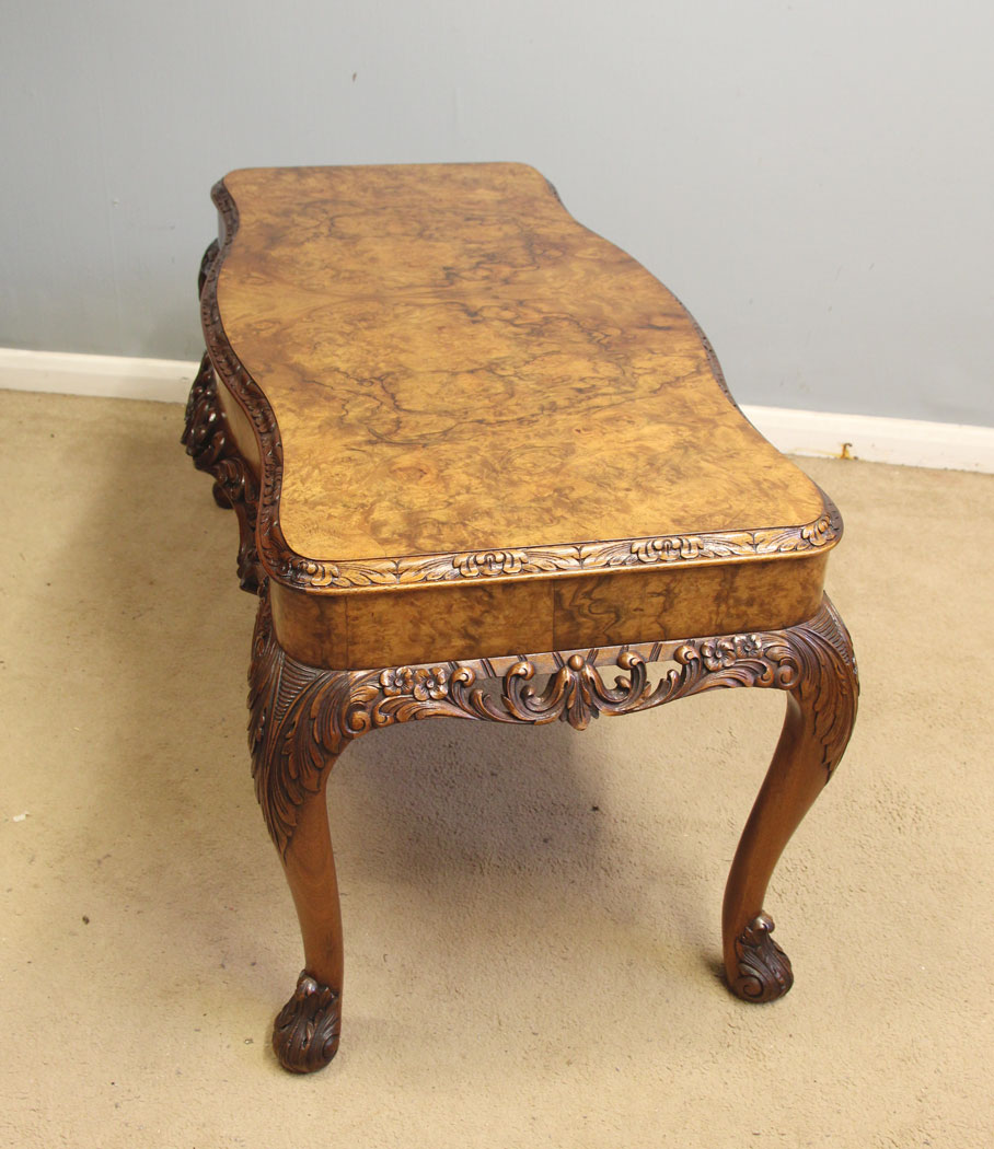 12578r2 Antique Burr Walnut Coffee Table, Antique Queen Anne Style Burr Walnut Coffee Table