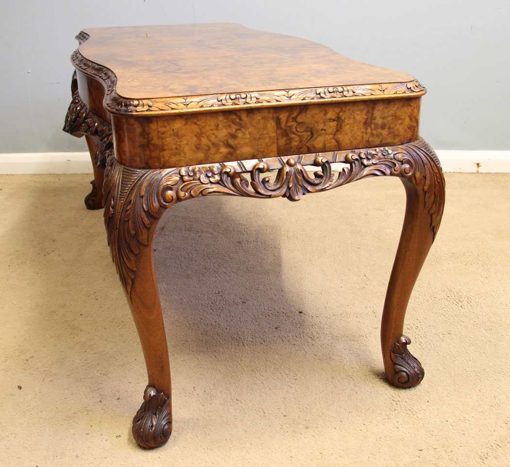 12578r3 Antique Burr Walnut Coffee Table, Antique Queen Anne Style Burr Walnut Coffee Table