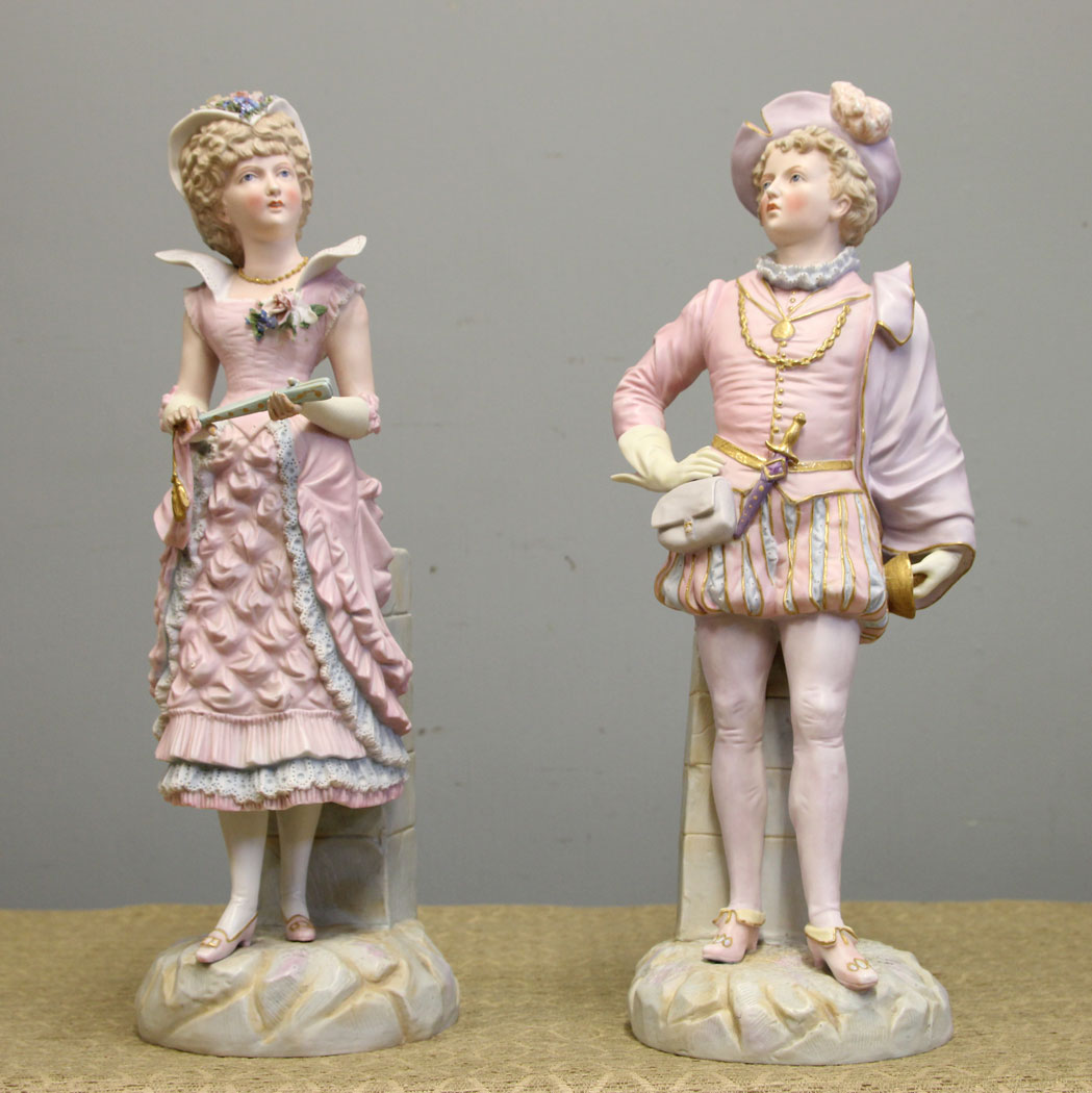 12585r18 Fine Pair Large Antique Bisque Figurines, Fine Pair Large Antique Bisque Figurines