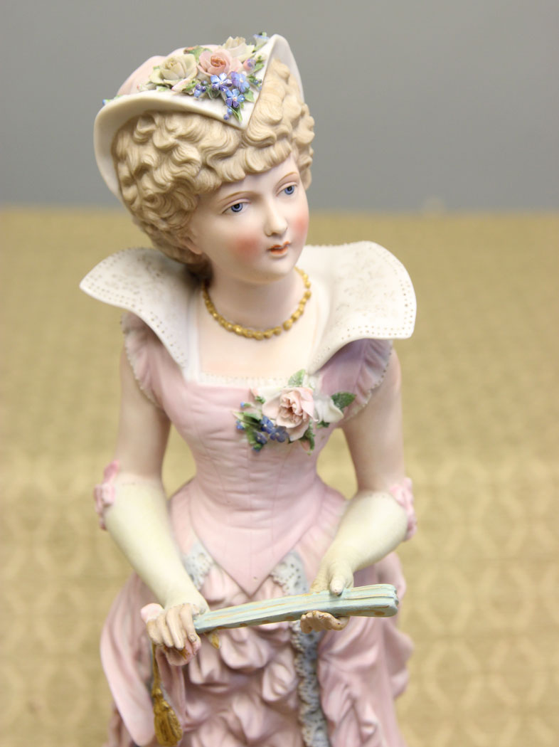 12585r9 Fine Pair Large Antique Bisque Figurines, Fine Pair Large Antique Bisque Figurines